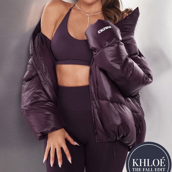 NWT Khloé edit Fabletics essential puffer jacket deep plum shine size Medium - Picture 1 of 4